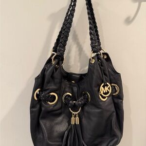 Michael Kors Black Shoulder Bag with Gold Details